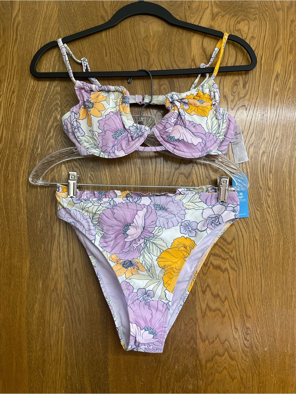 Cupshe Medium Swimsuit Floral Underwire Bikini Set in Lavender Yellow Cheeky